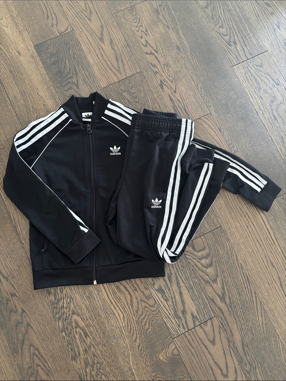 adidas Kids Black Trefoil Track Jacket & Joggers with White Stripes (sz 7-8)